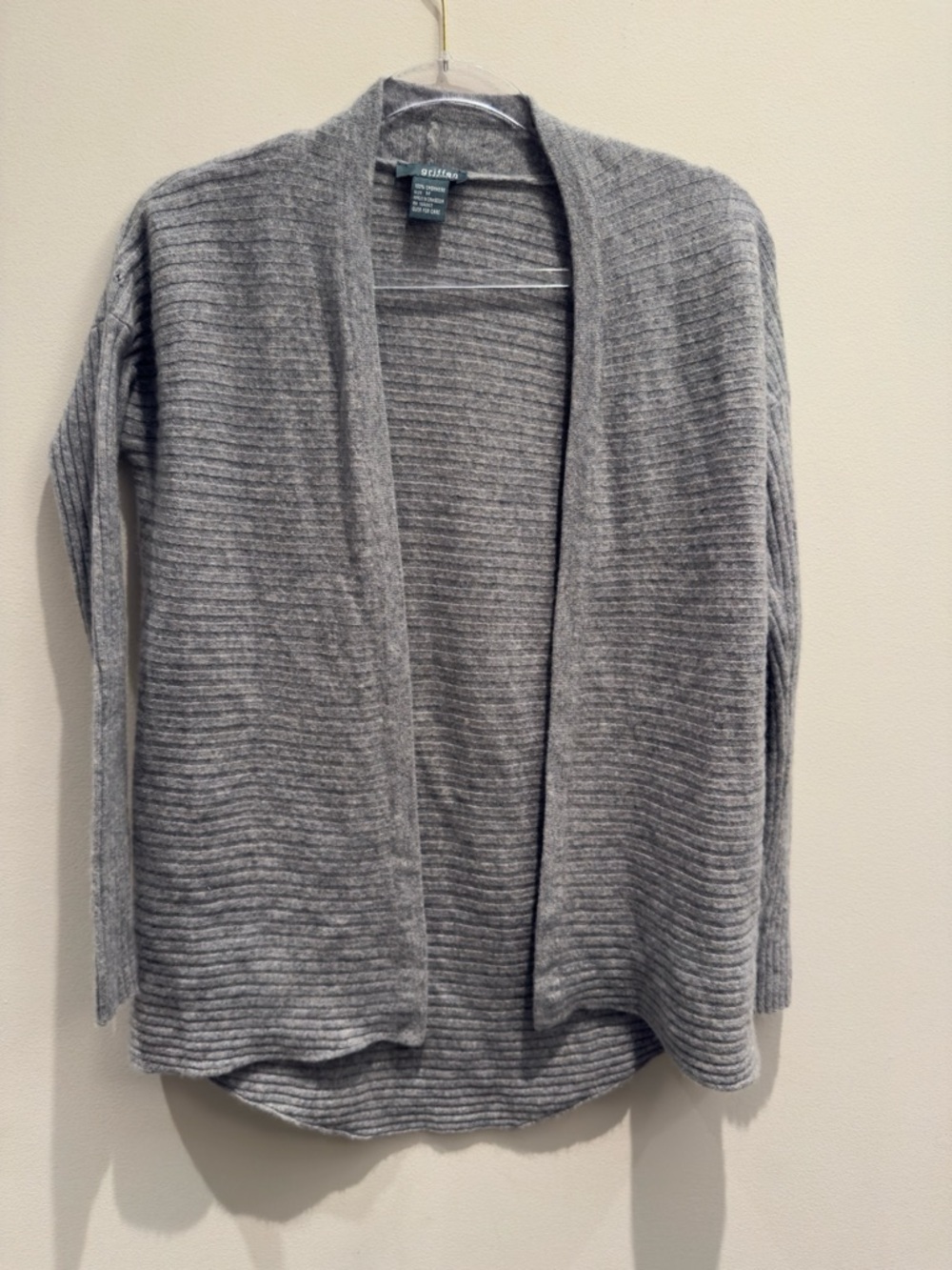 Griffen - Light Gray Open-Front Ribbed 100% Cashmere Cardigan Size M Women’s - Picture 1 of 5